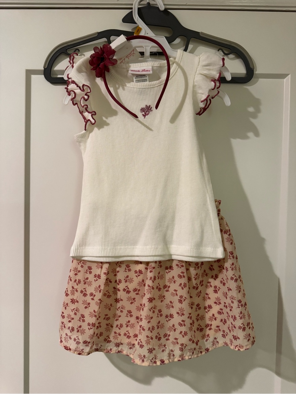 White & Dusty Rose Girls' Floral Two-Piece Dress Set